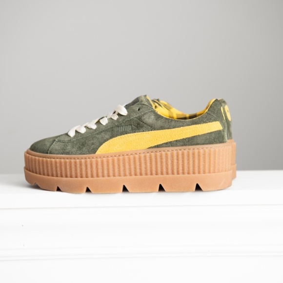 Puma x Rihanna Fenty NEW! Creeper Platform Shoes Lace-Up Green Suede Leather Sz9 - Picture 3 of 8